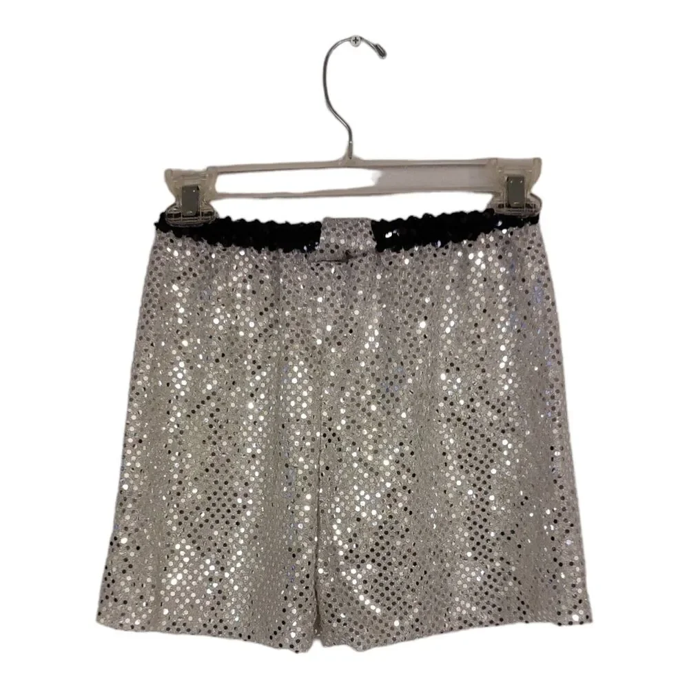 Girls Sequin Dance Shorts  Silver/Black Cheer Costume Jazz Size Medium